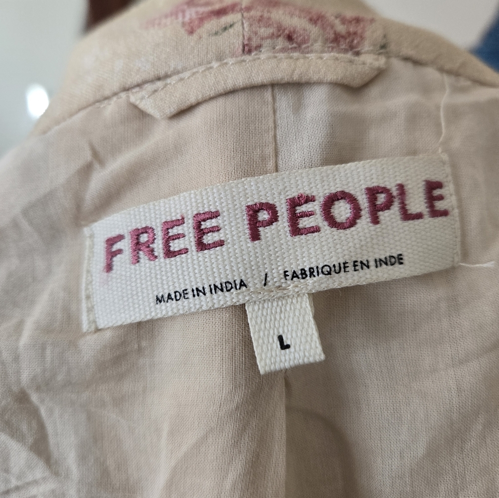 Free People Beige Floral Bomber Jacket with Pink Roses - Picture 5 of 6